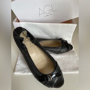 AGL Leather Black Peep Toe Flats 39